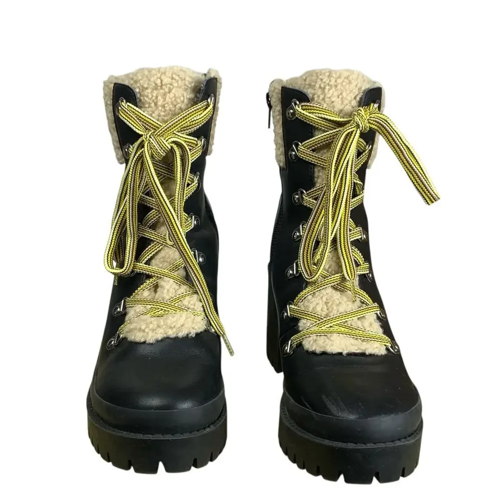 Steve Madden Ankle Boots Black Faux Shearling 10 Chunky Grunge - Picture 3 of 9